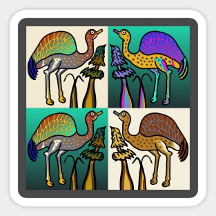 4 very bright Roman ostriches Sticker
